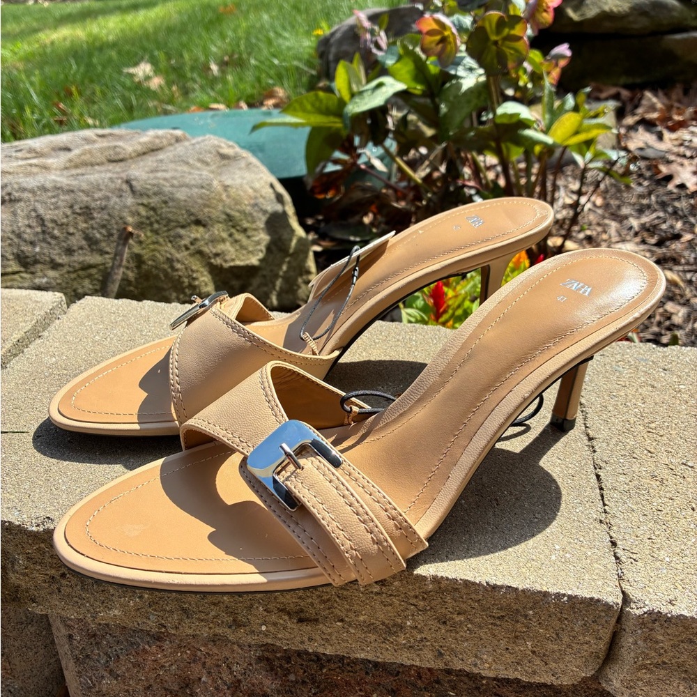 Zara Elegant Tan Heeled Sandals